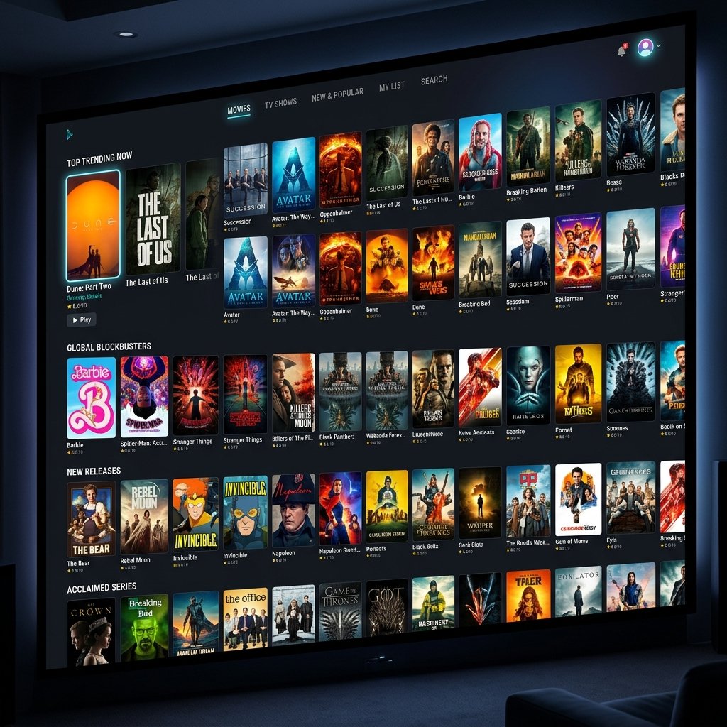 Catálogo com capas de filmes e séries sob demanda